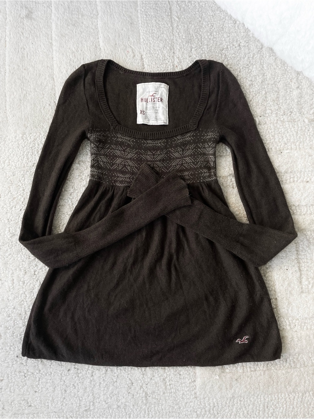 THE ONE THE ONLY y2k vintage Hollister Brown Long Sleeve babydoll Knit Top